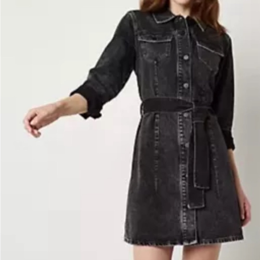 Black denim trench dress by ANA. Size large